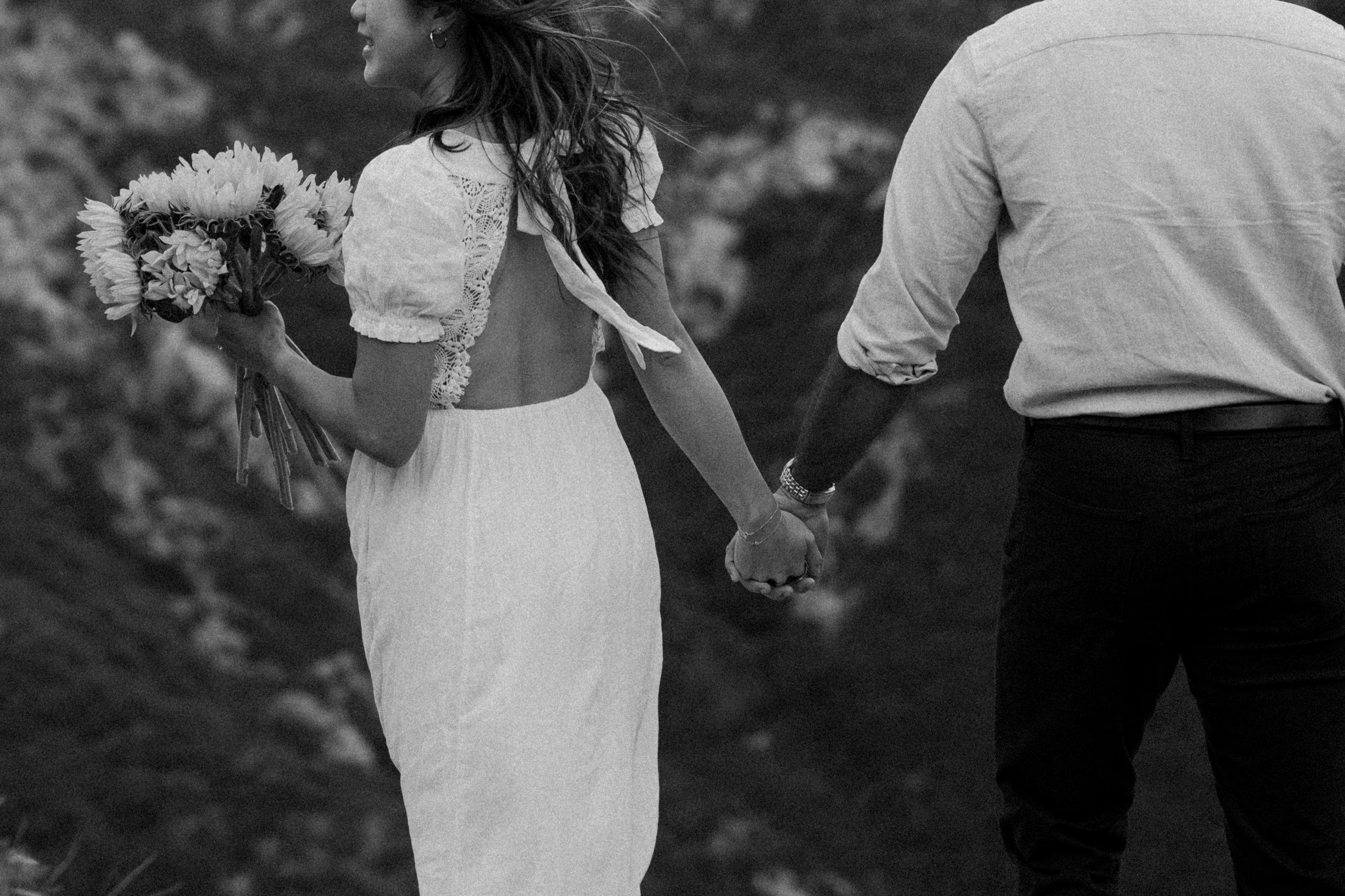 Wedding flowers resting on chair