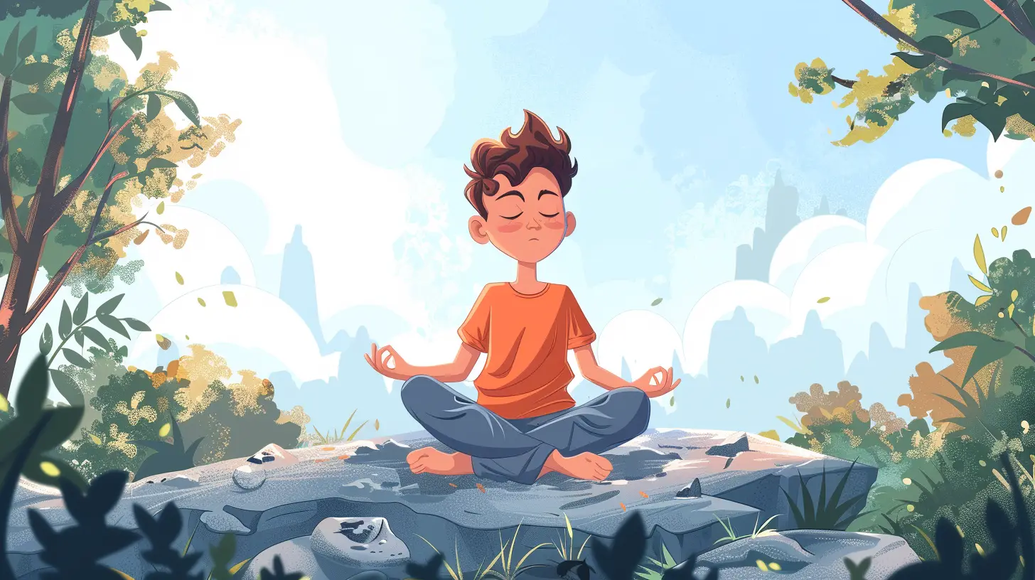 Kid meditating on a hill