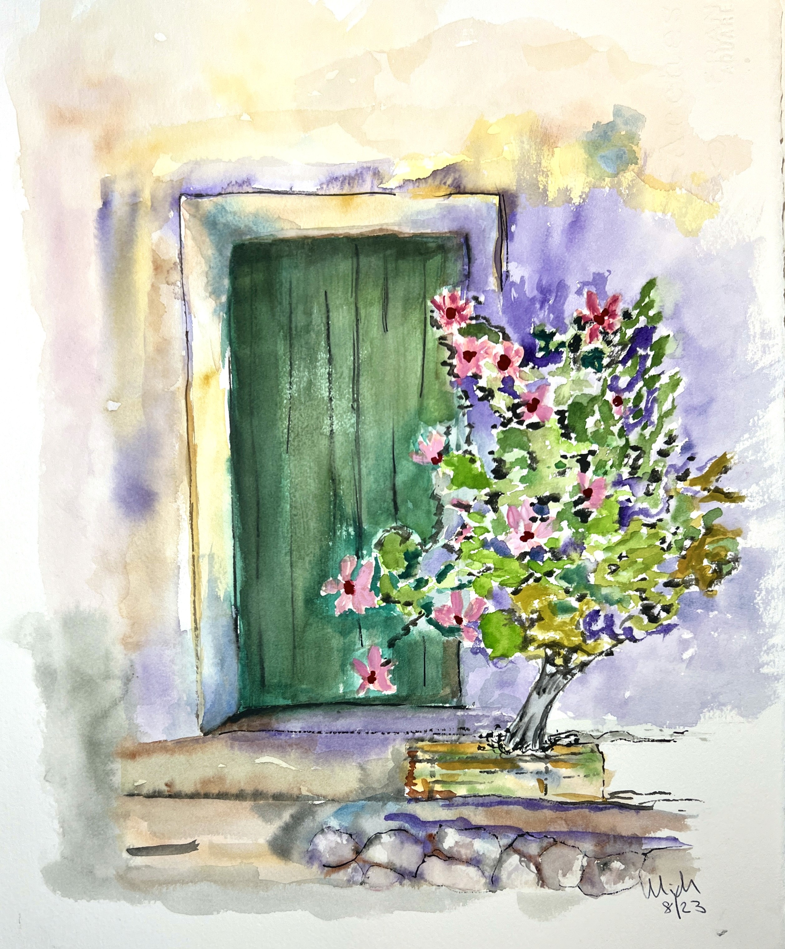 Green Door - 29/39cm - watercolour