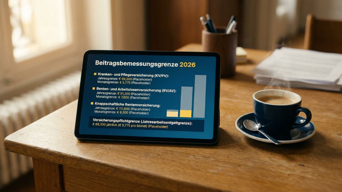 Infografik zu Sozialversicherungsgrenzen auf einem Tablet-Bildschirm	