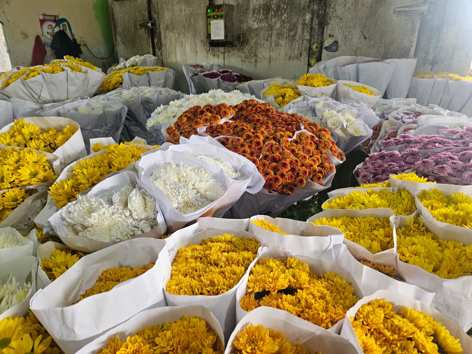 Sejumlah bunga potong yang dijual di Pasar Bandungan, Jawa Tengah.