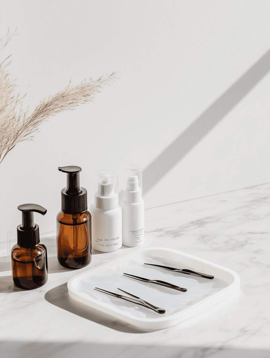 some skin product bottles on table