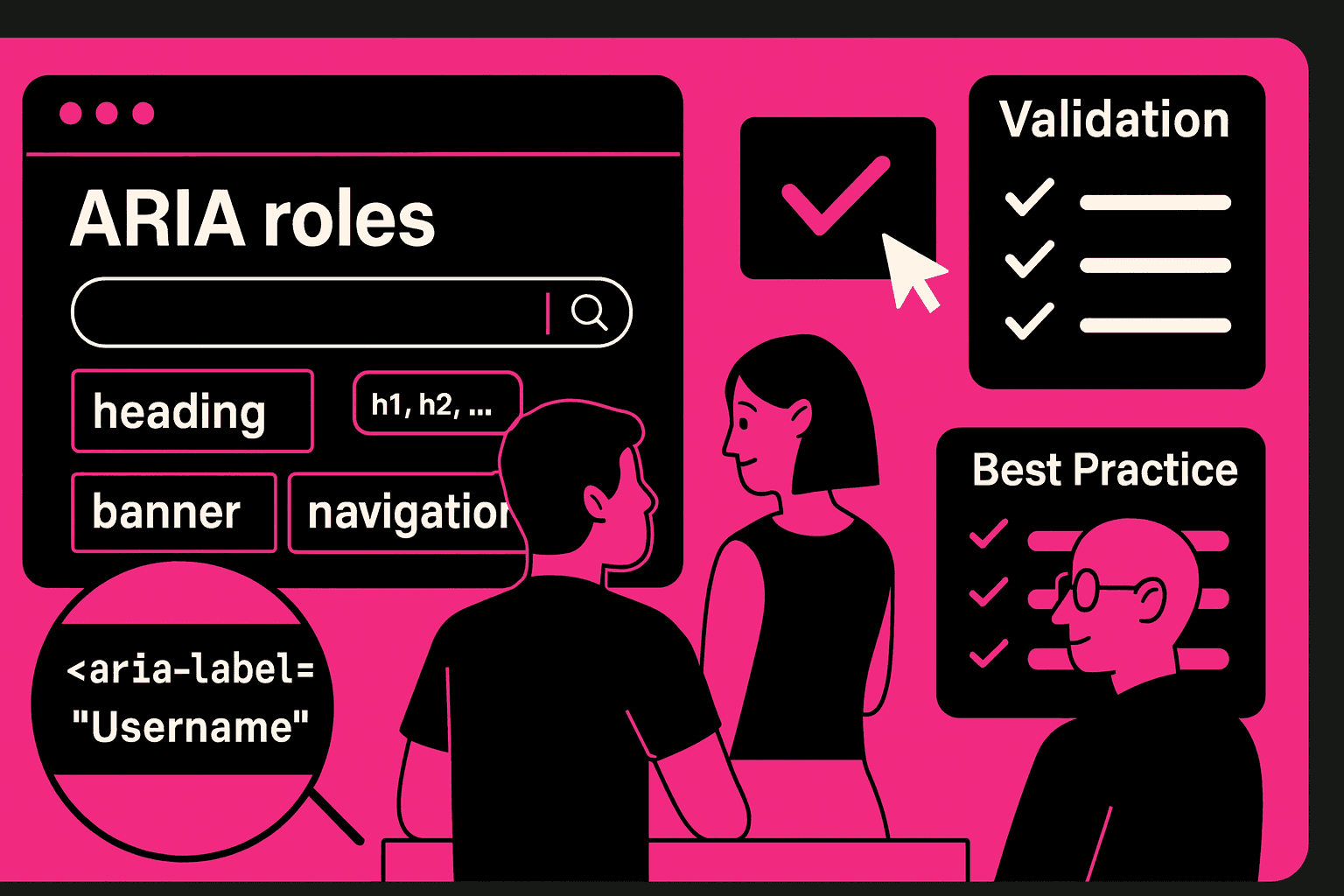 accessibility audit team reviewing ARIA labels and ARIA role structure in UI