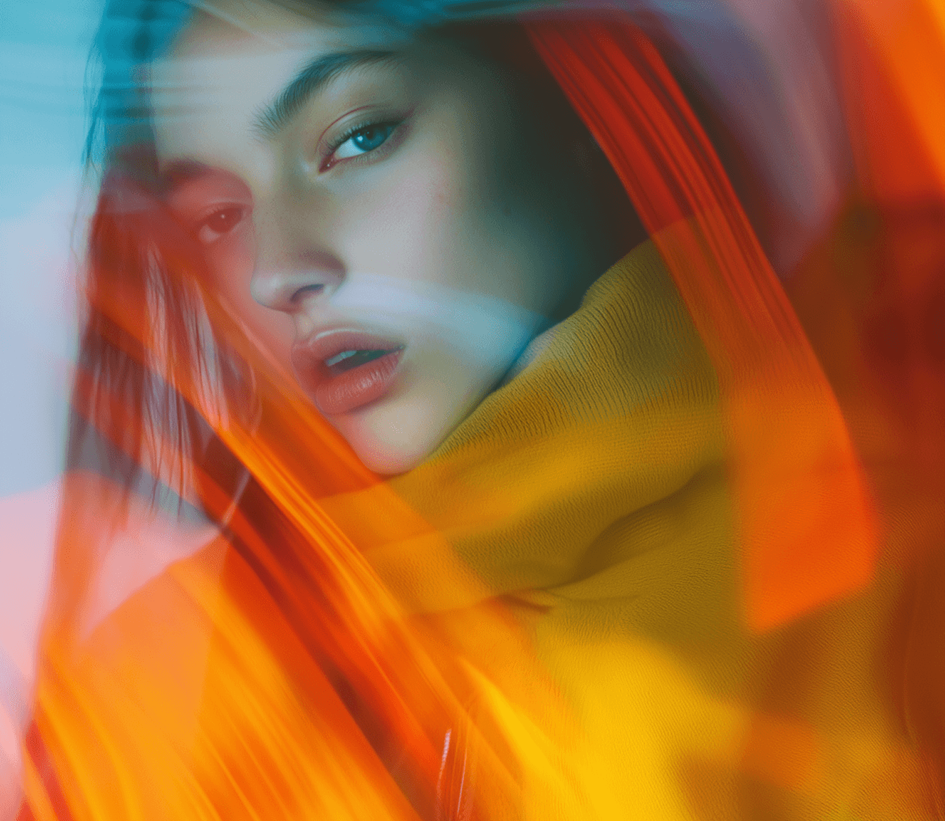 A woman with long, bright red hair stands confidently, showcasing her vibrant hairstyle.