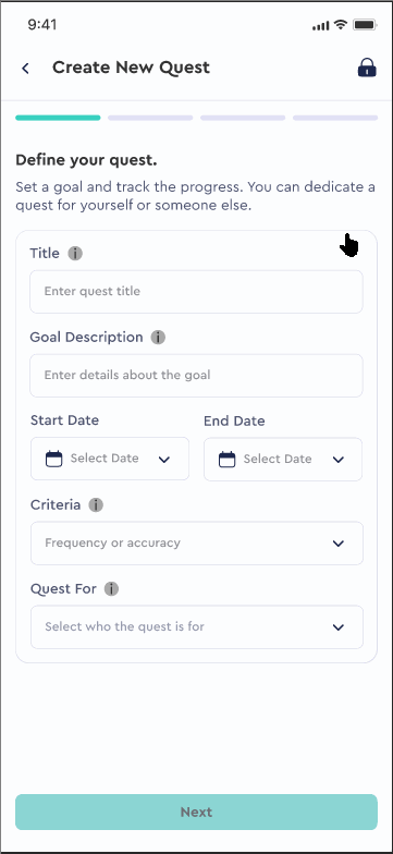 Mobile Creat New Quest Page
