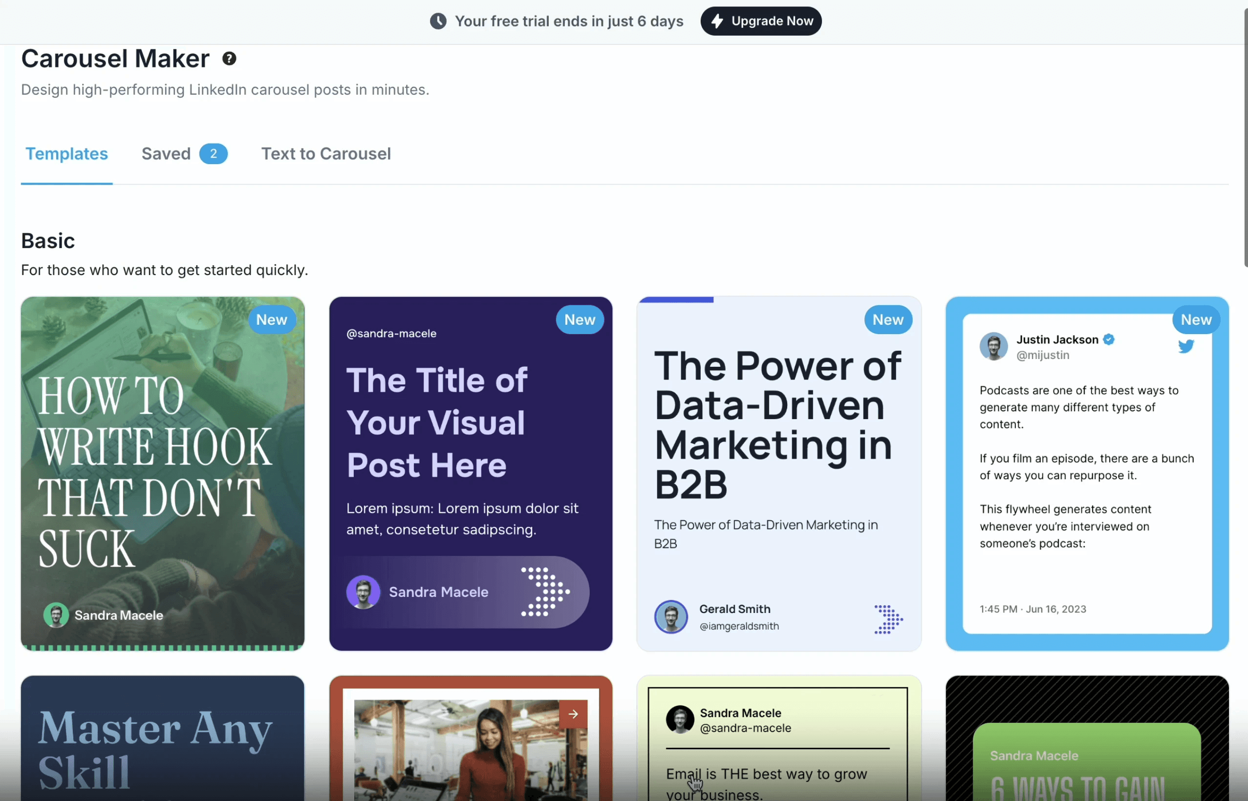 Supergrow's carousel maker, alongside its gallery of templates