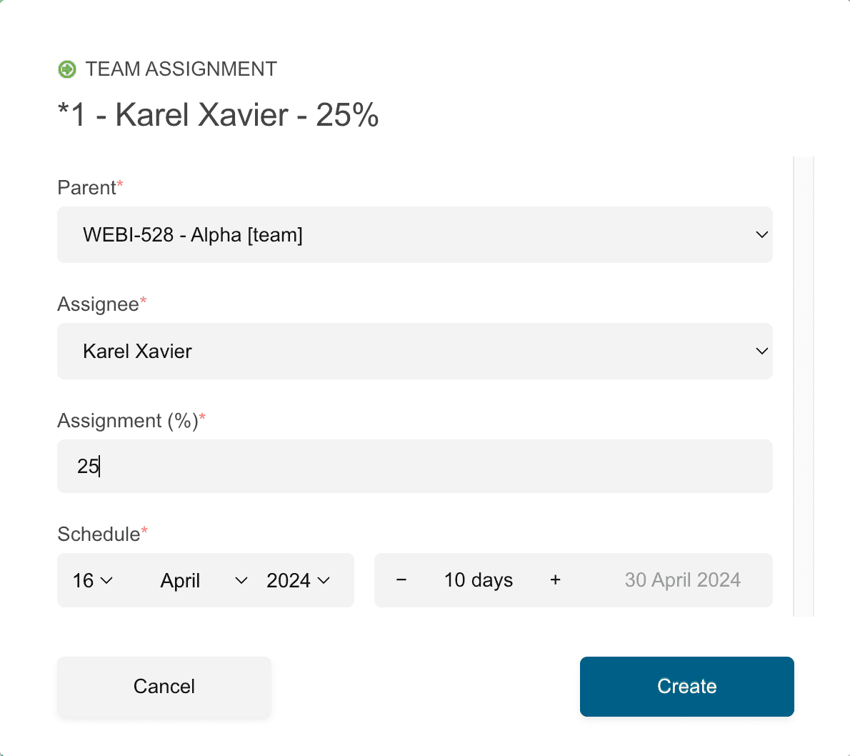 Gantt team assignment validation