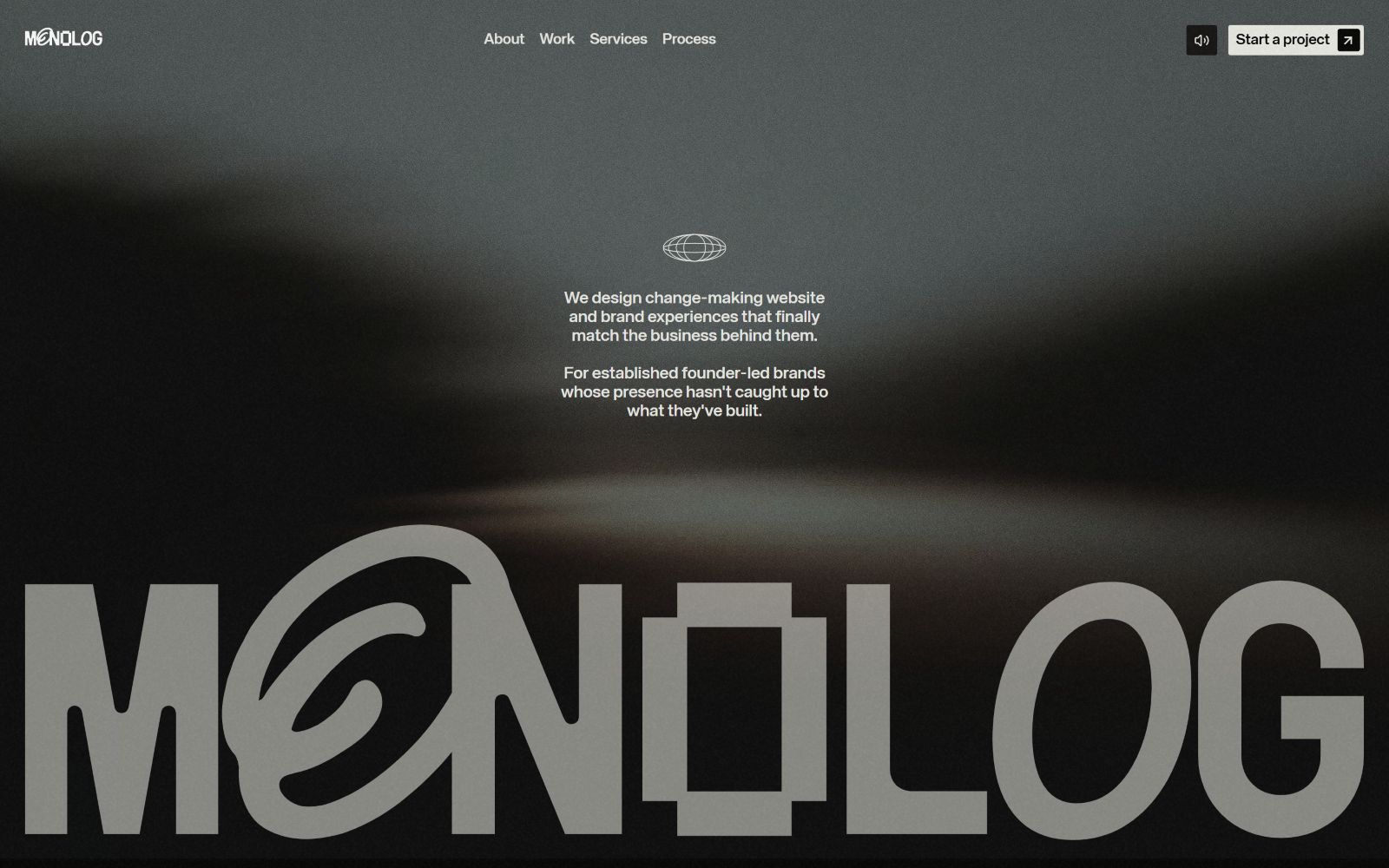 Black background with white text reading "MONOLOG is a web experience studio run by Huy." List of brands and button saying "BOOK /...