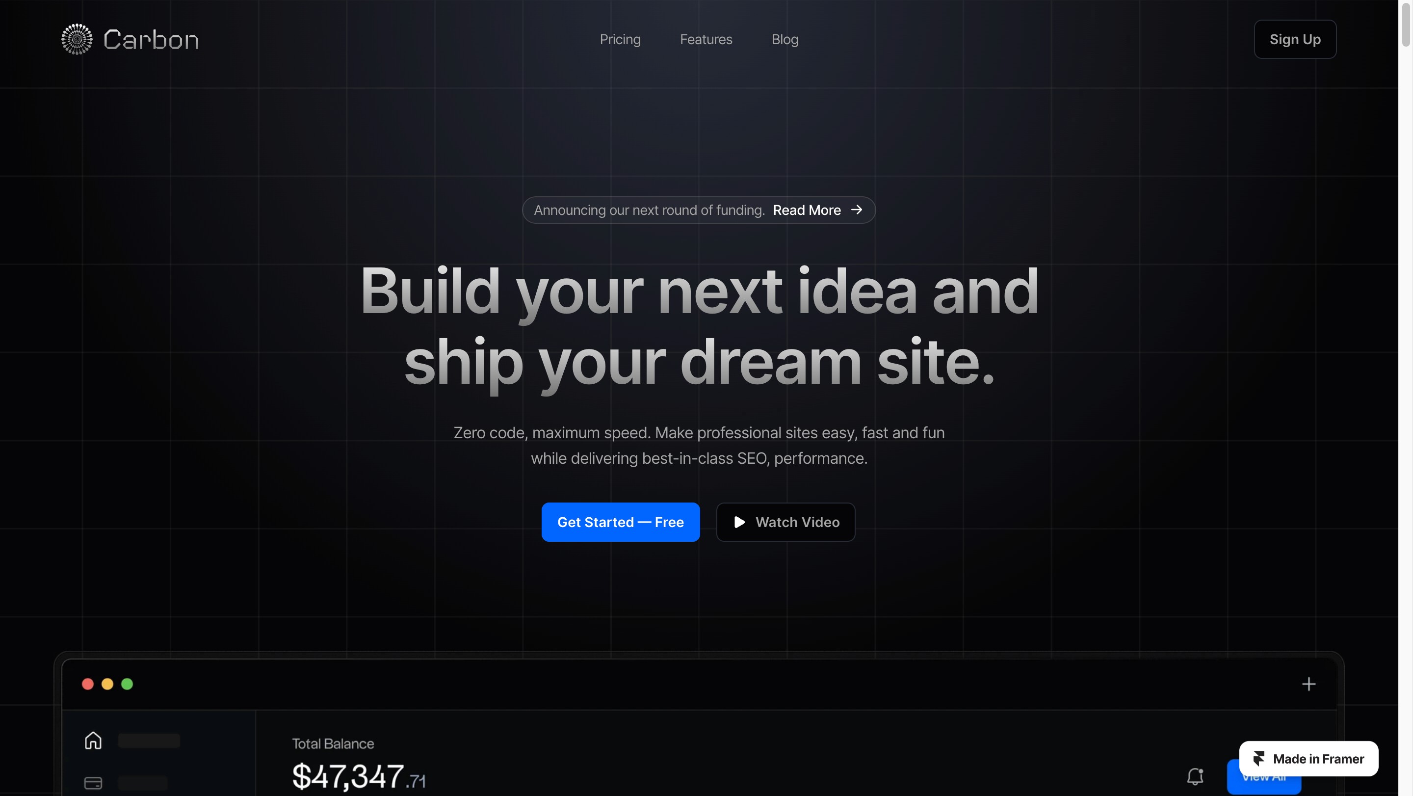 Carbon — Landing page website template