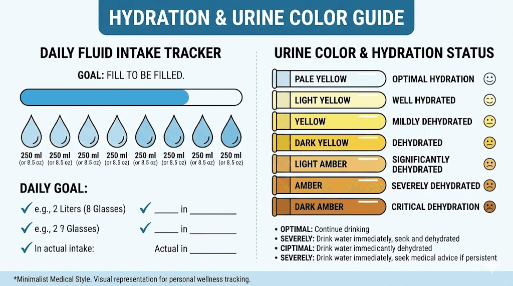 Hydration guide and urine color chart for kidney stone prevention