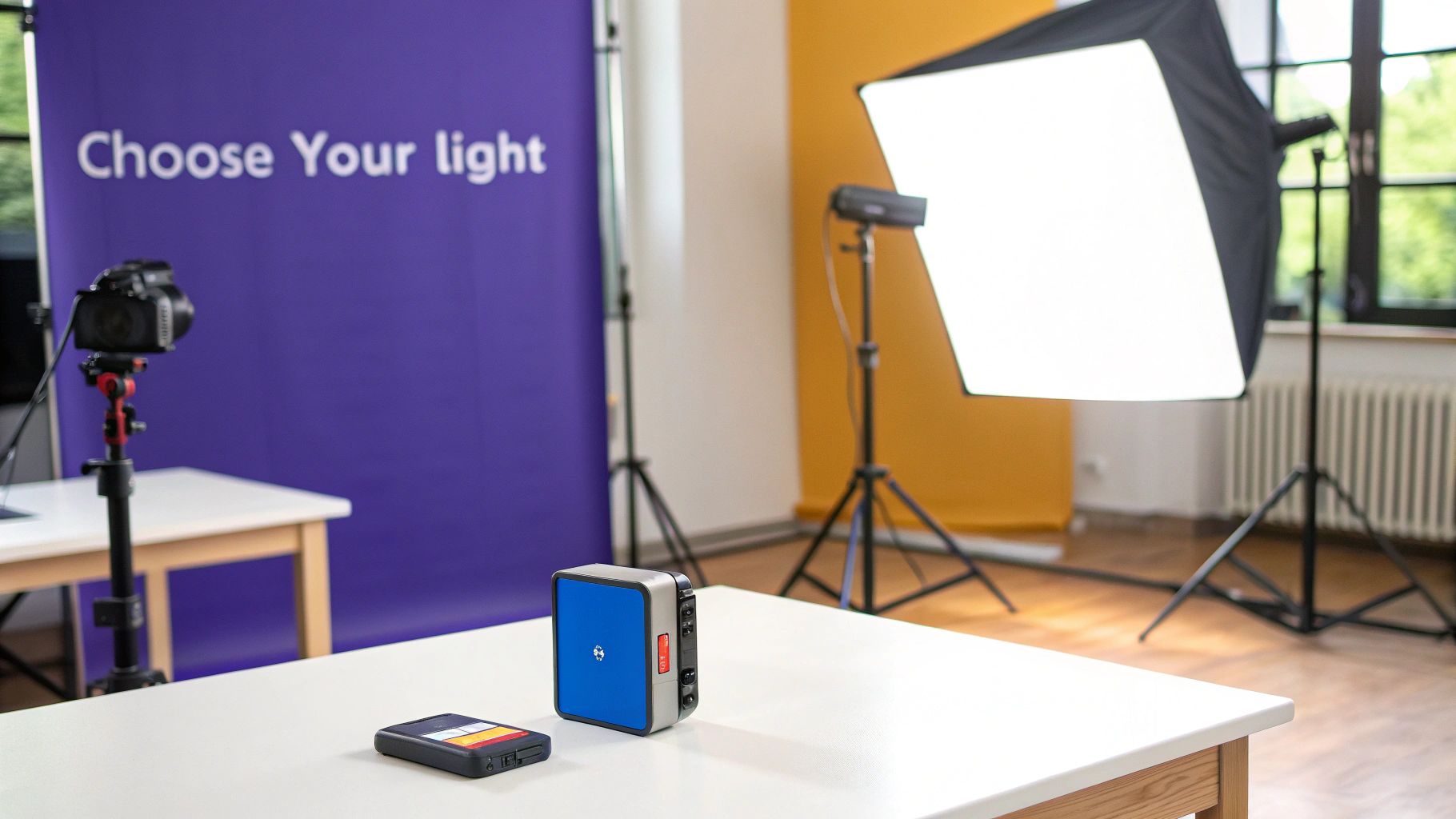 A product being photographed with a softbox light creating soft shadows