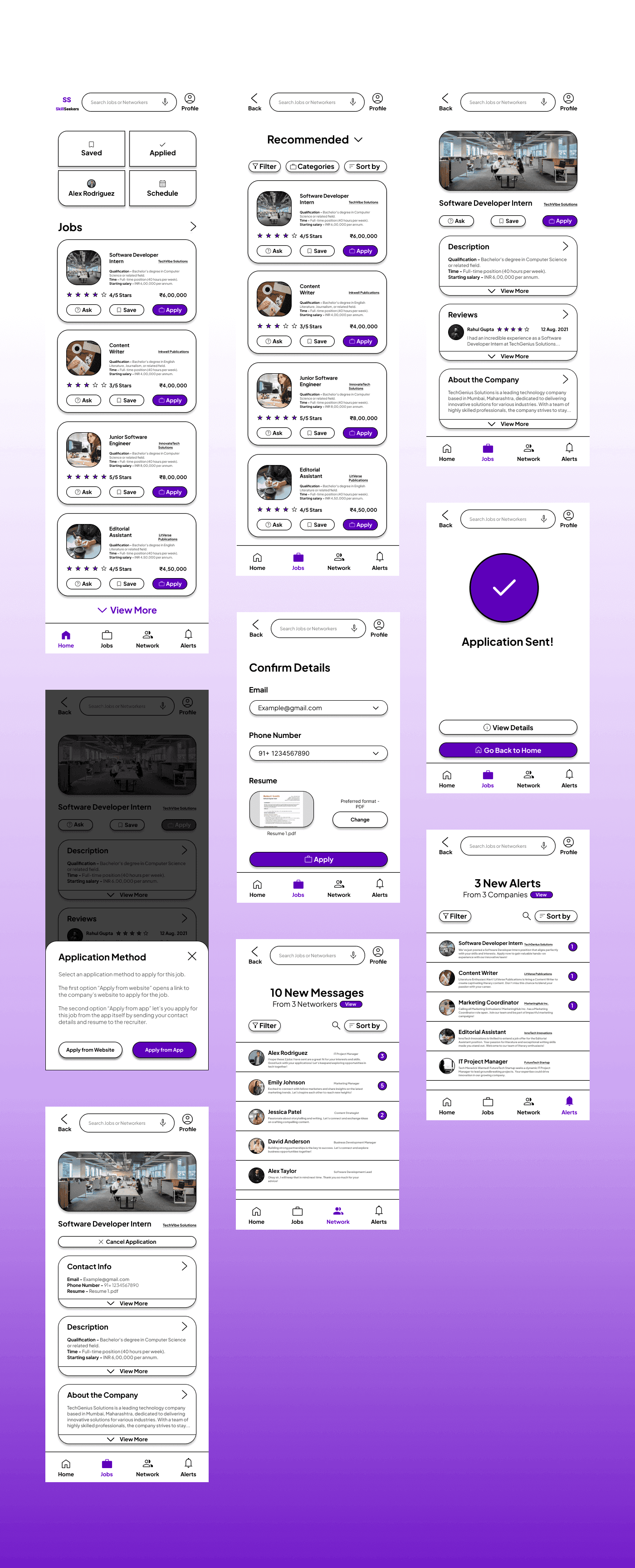 Hi-fi mockups for SkillSeekers app