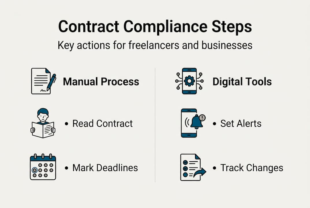 Infographic of contract compliance steps and tools