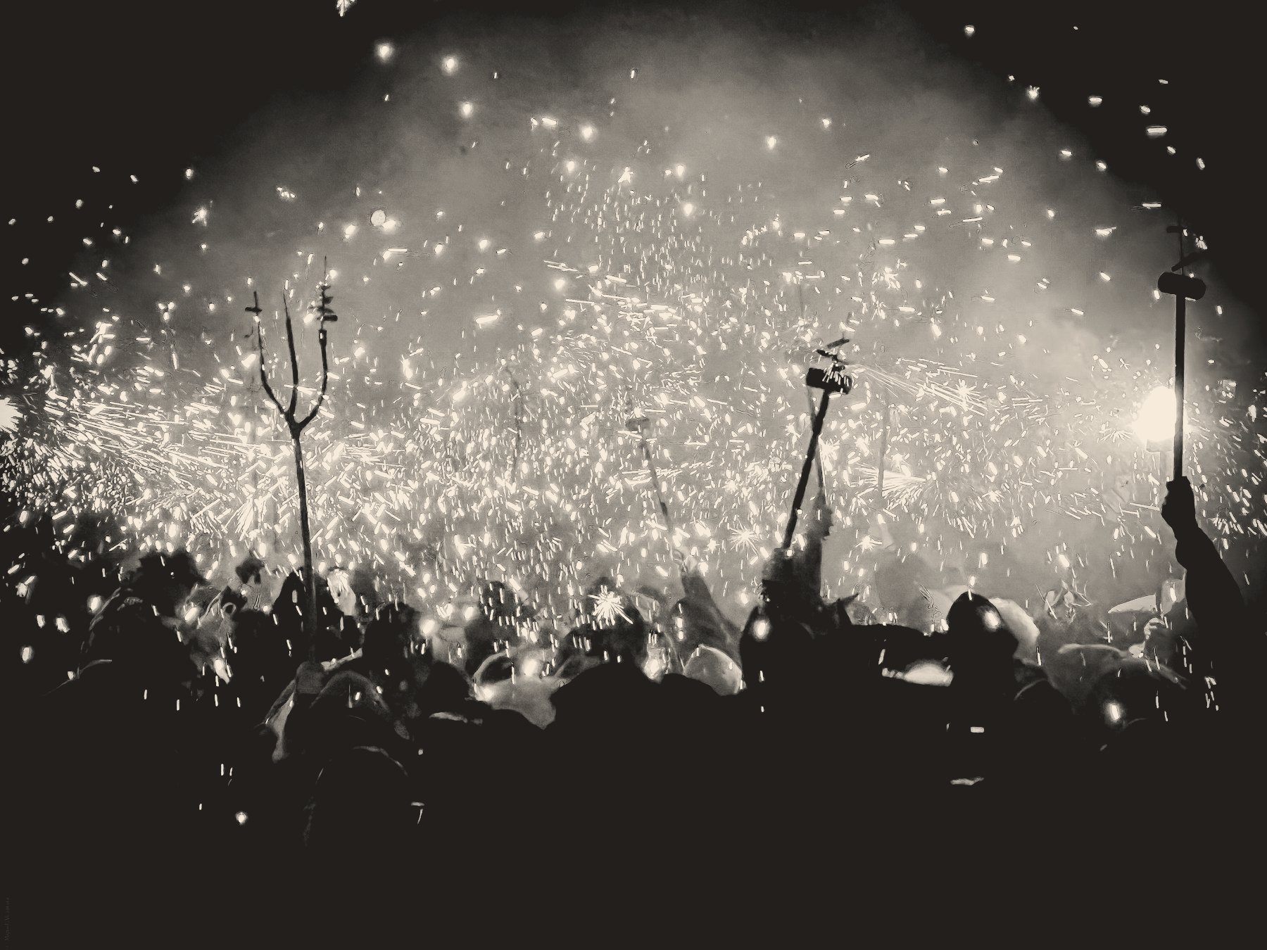 A crowd at night
