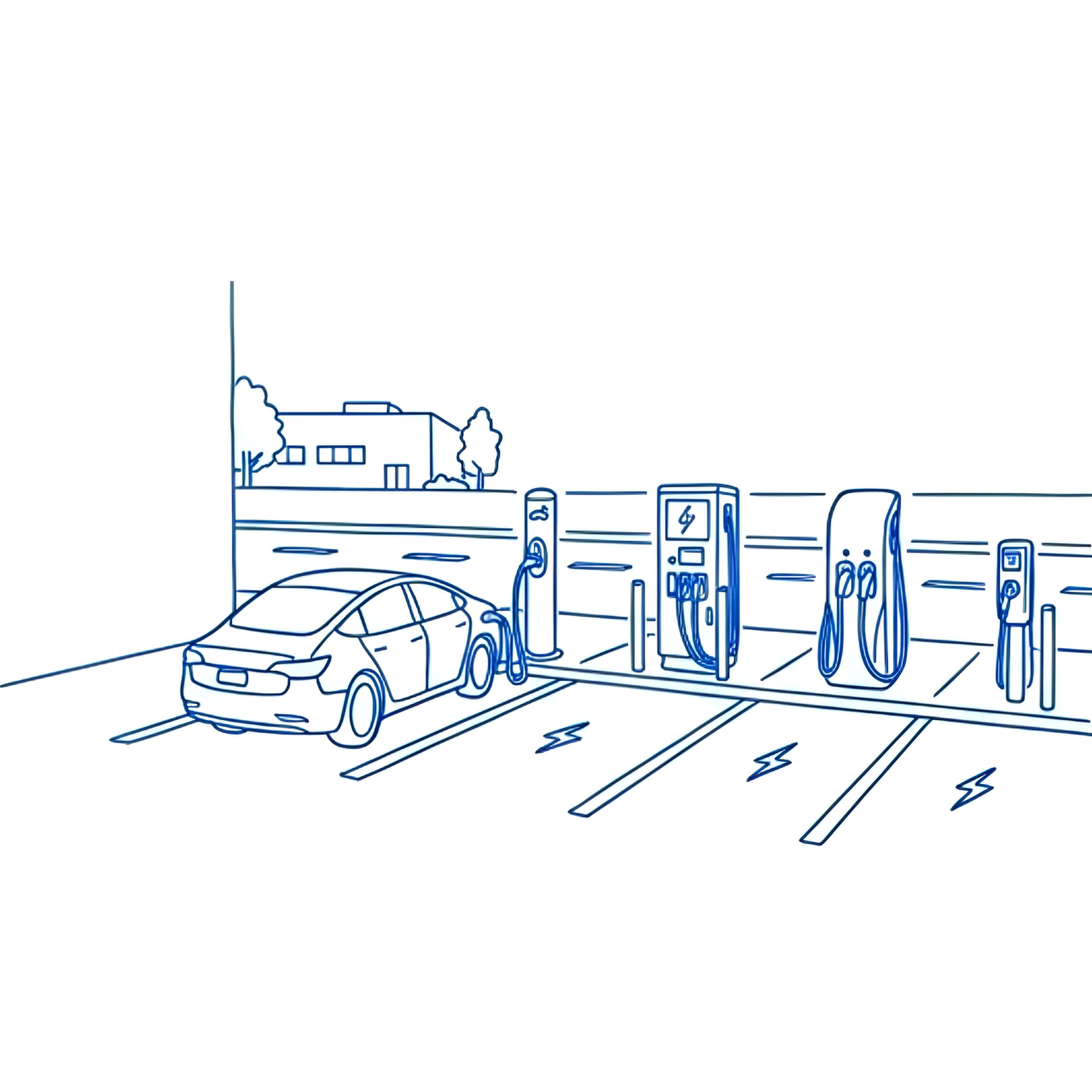 Illustration dessin trait noir sur fond blanc bornes de recharges
