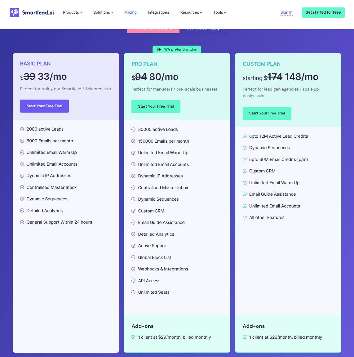 Smartlead pricing