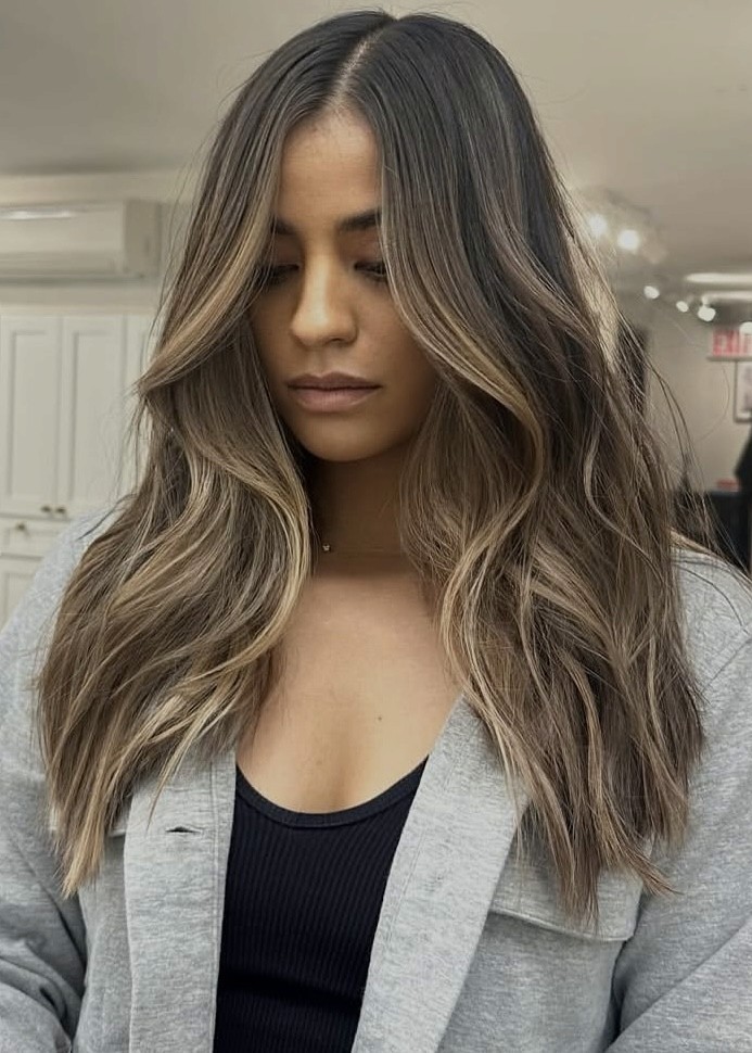 Cool-toned brunette with dimensional color, Manhattan hair salon, premium color specialist