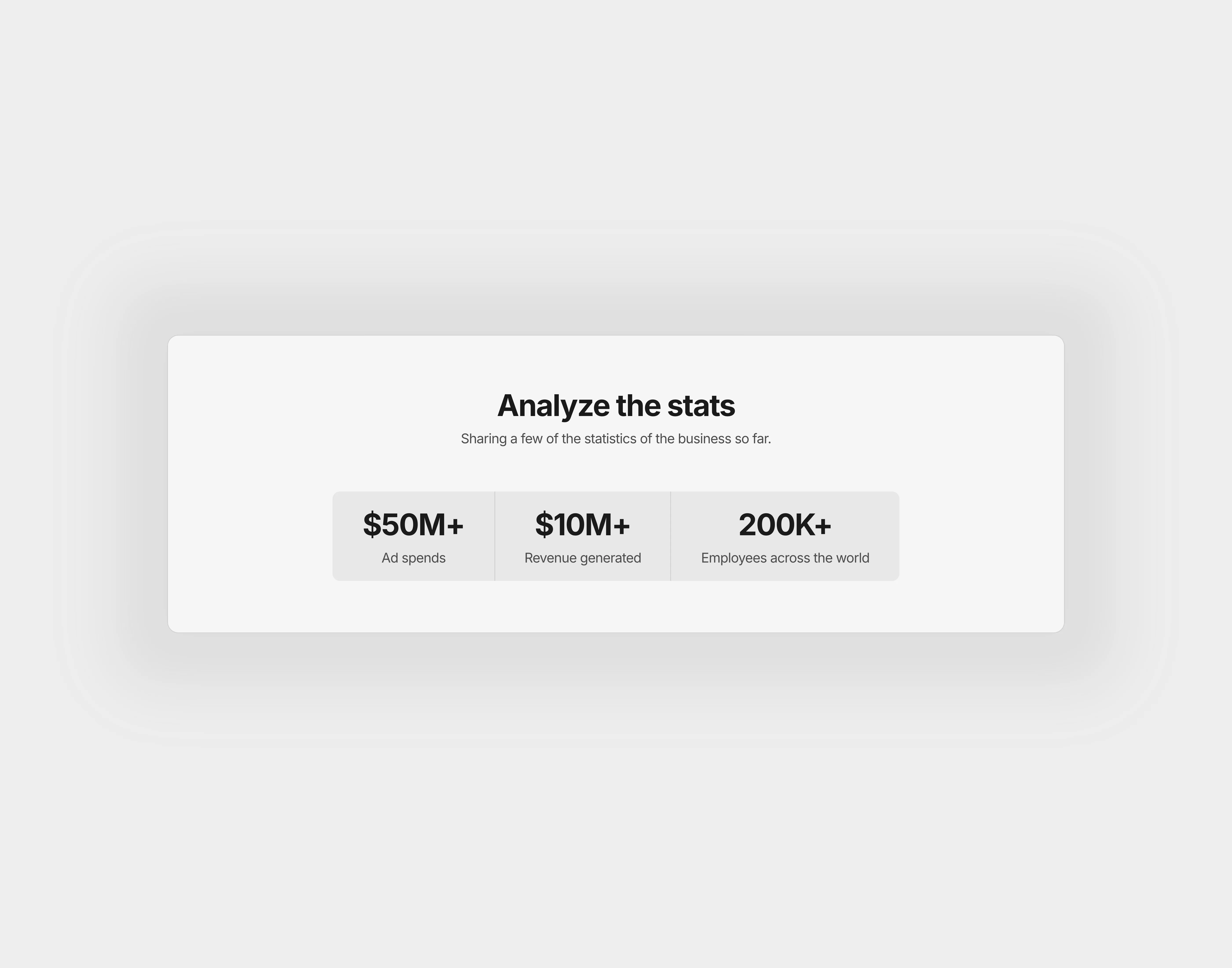 A light themed stats section with heading and supportive paragraph.