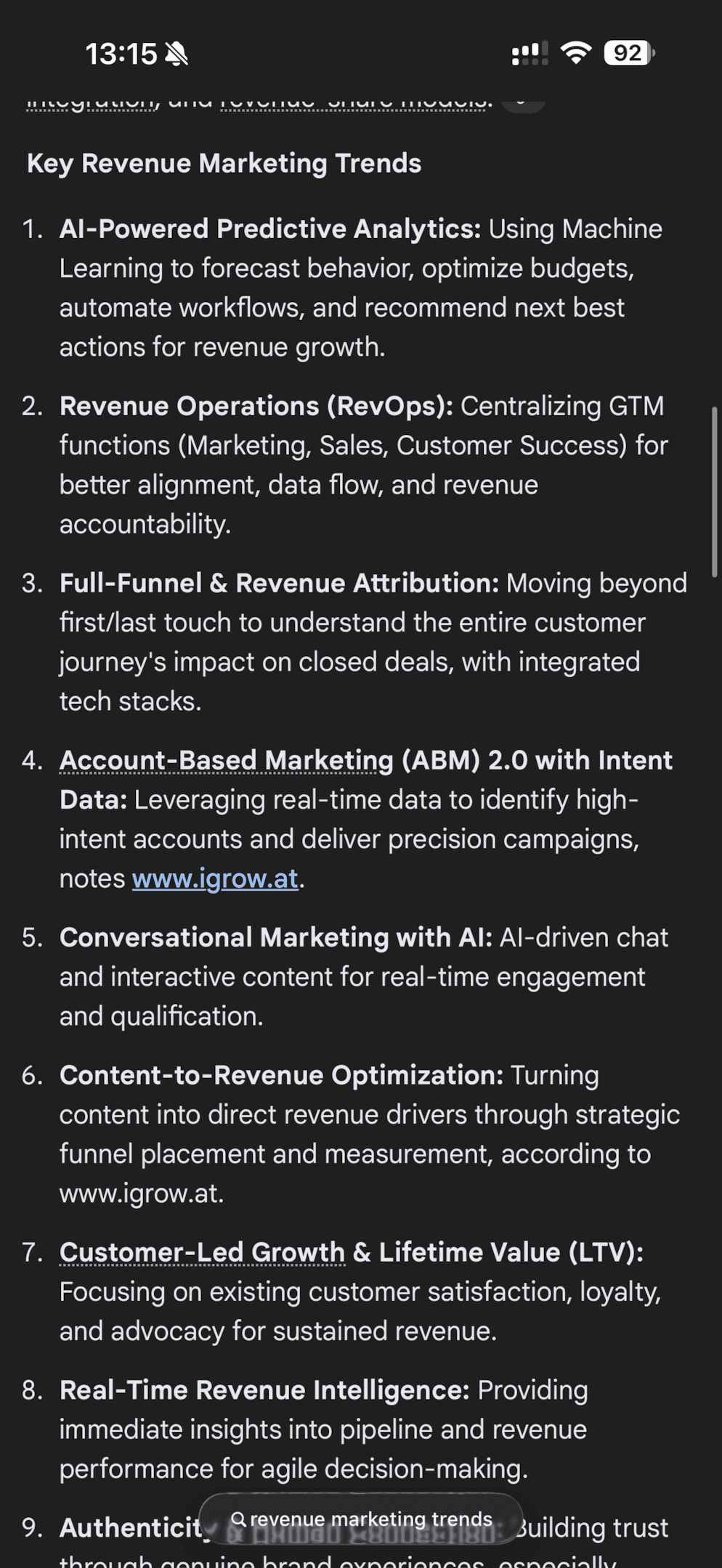 Revenue Marketing Trends Zitierung iGrow.at 2