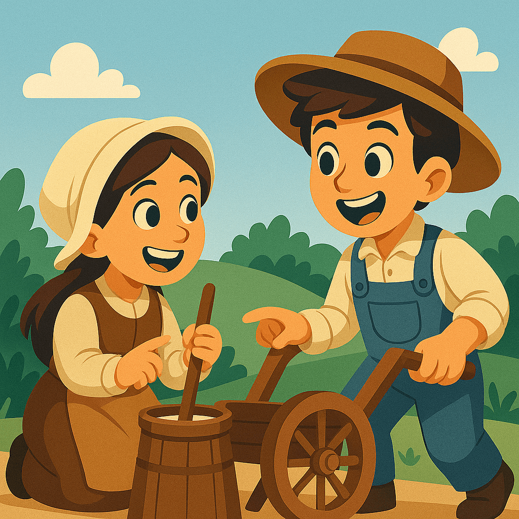 Illustration of 2 pioneer kids getting ready for their Seeker Games Scavenger Hunt
