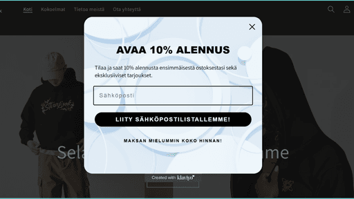 Verkkosivun alennuspopup ja liidinkeräyslomake esimerkki
