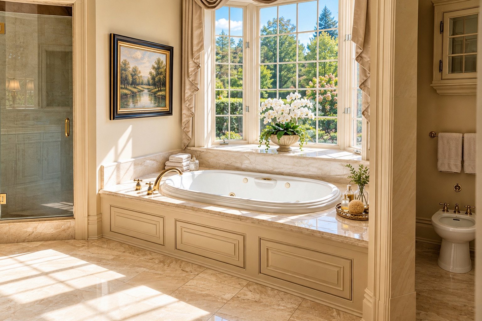 Primary bathroom with a jetted tub