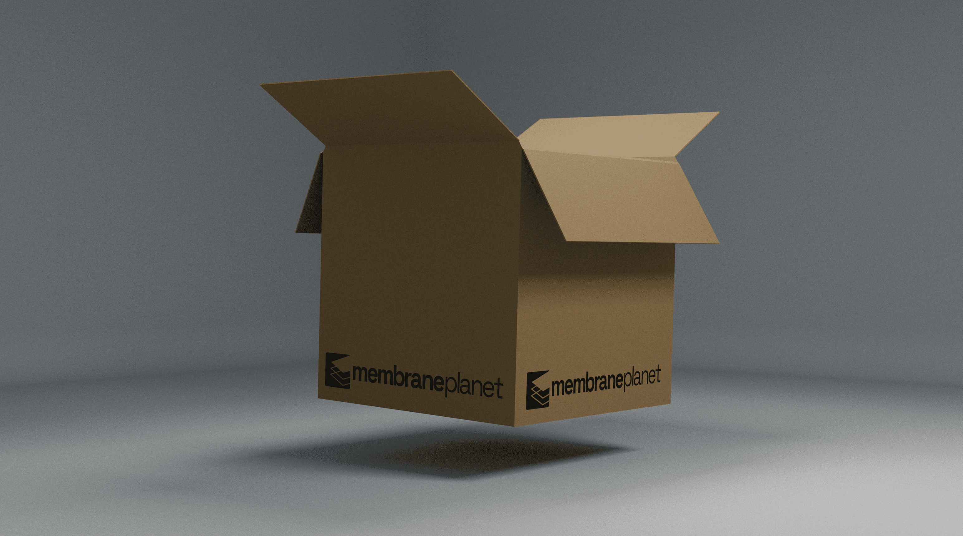 Cardboard box containing membrane panels ready for supply and delivery