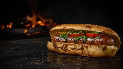 Scorpion Chef choripán grilled chorizo sausage sandwich fresh off the grill Vancouver Island BC