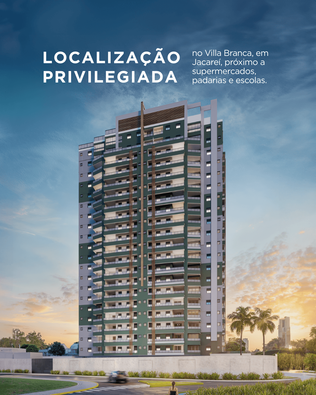 Curved modern skyscraper against a clear blue sky.