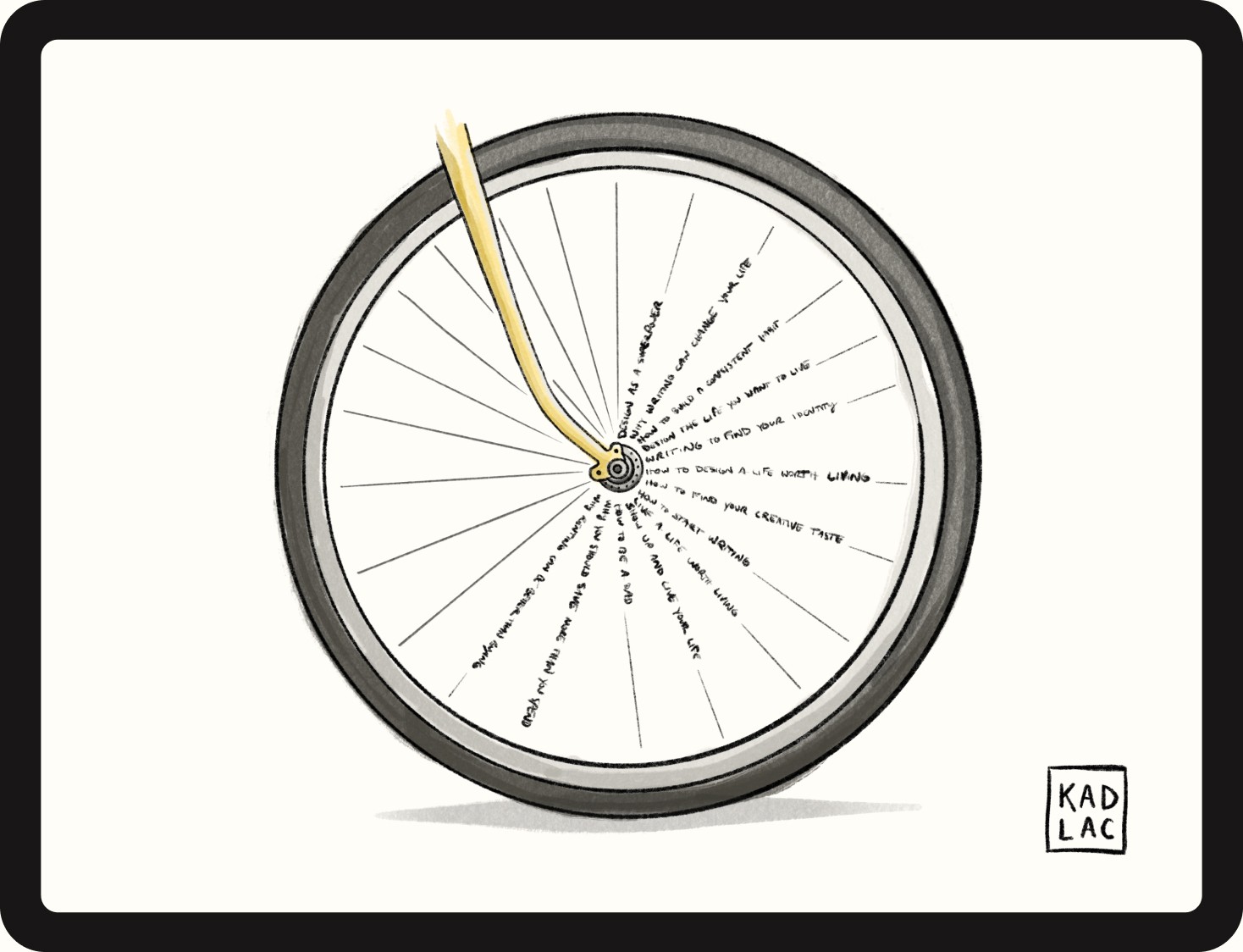 Drawing a bicycle tire for a piece of writing