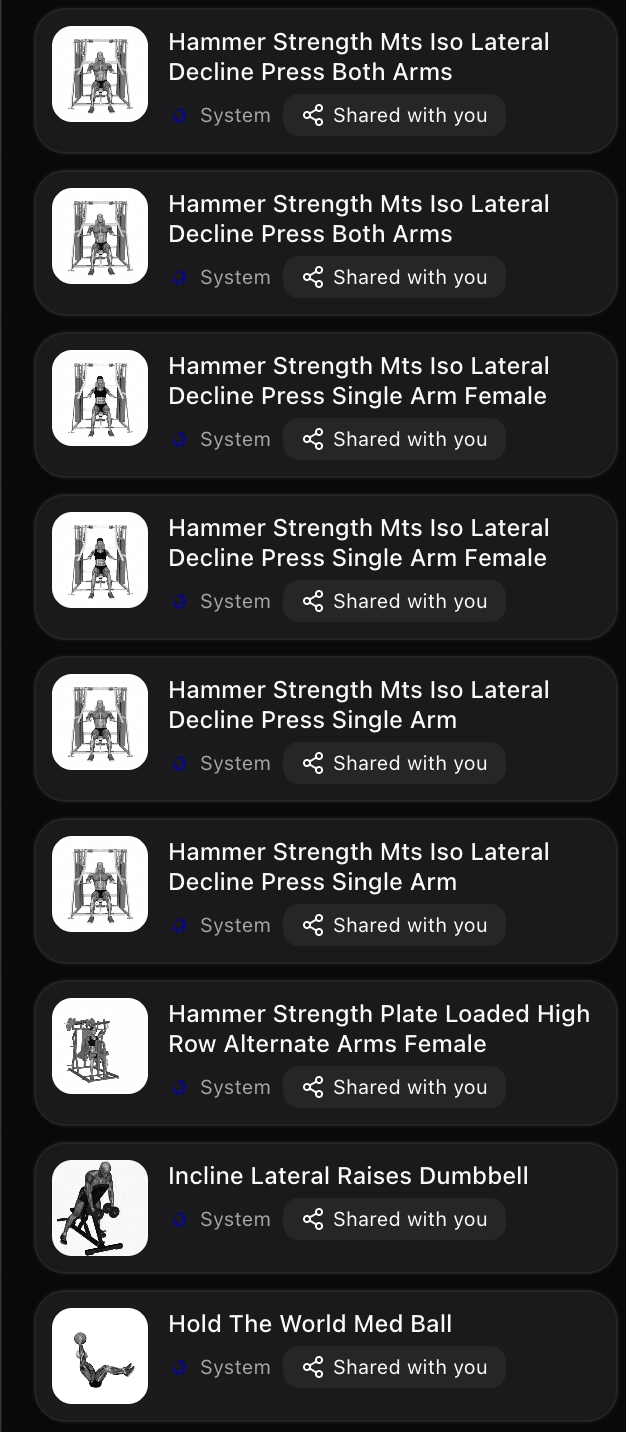 exercise library interface
