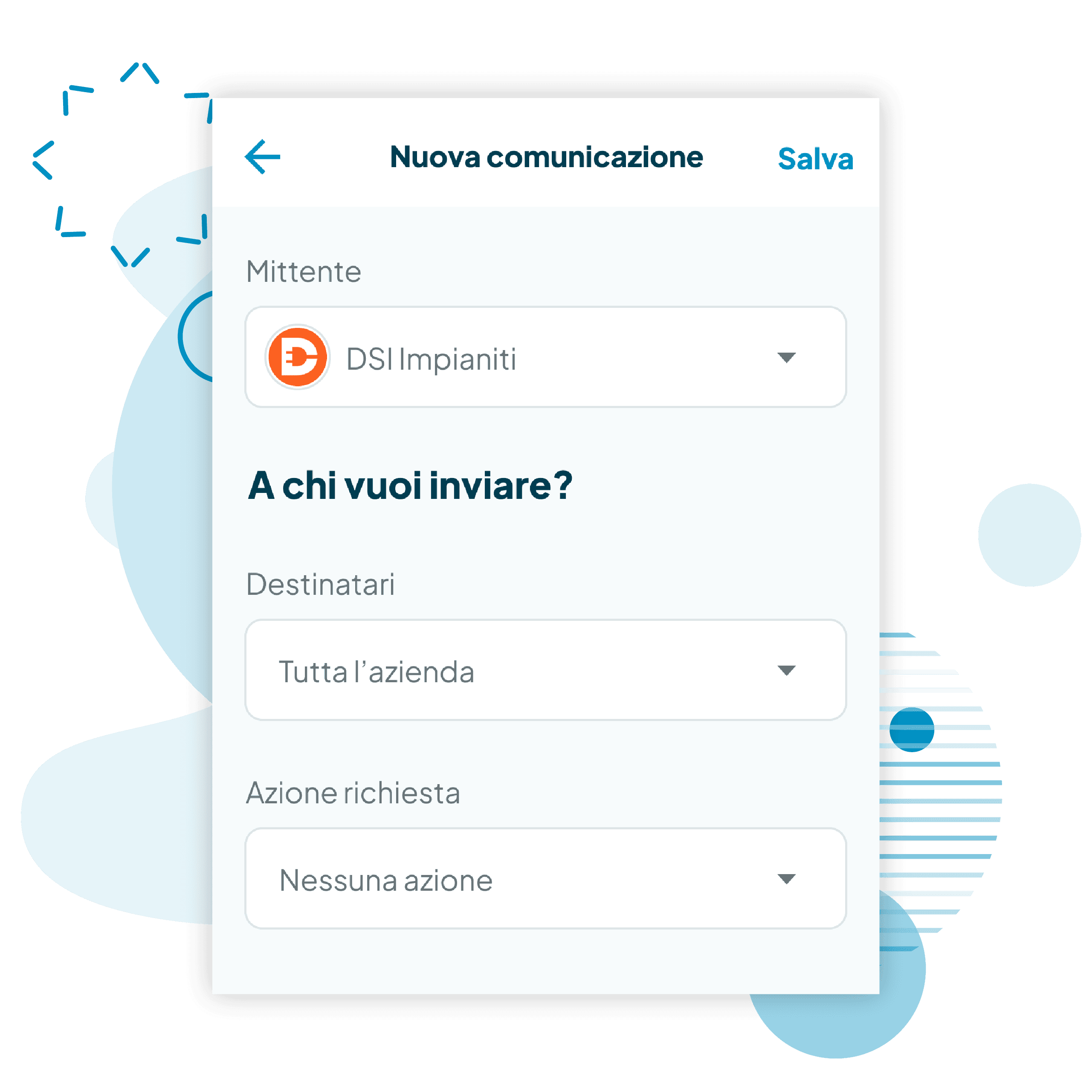 Schermata del dettaglio della compilazione di una comunicazione con possibilità di selezionare esclusivamente i collaboratori coinvolti
