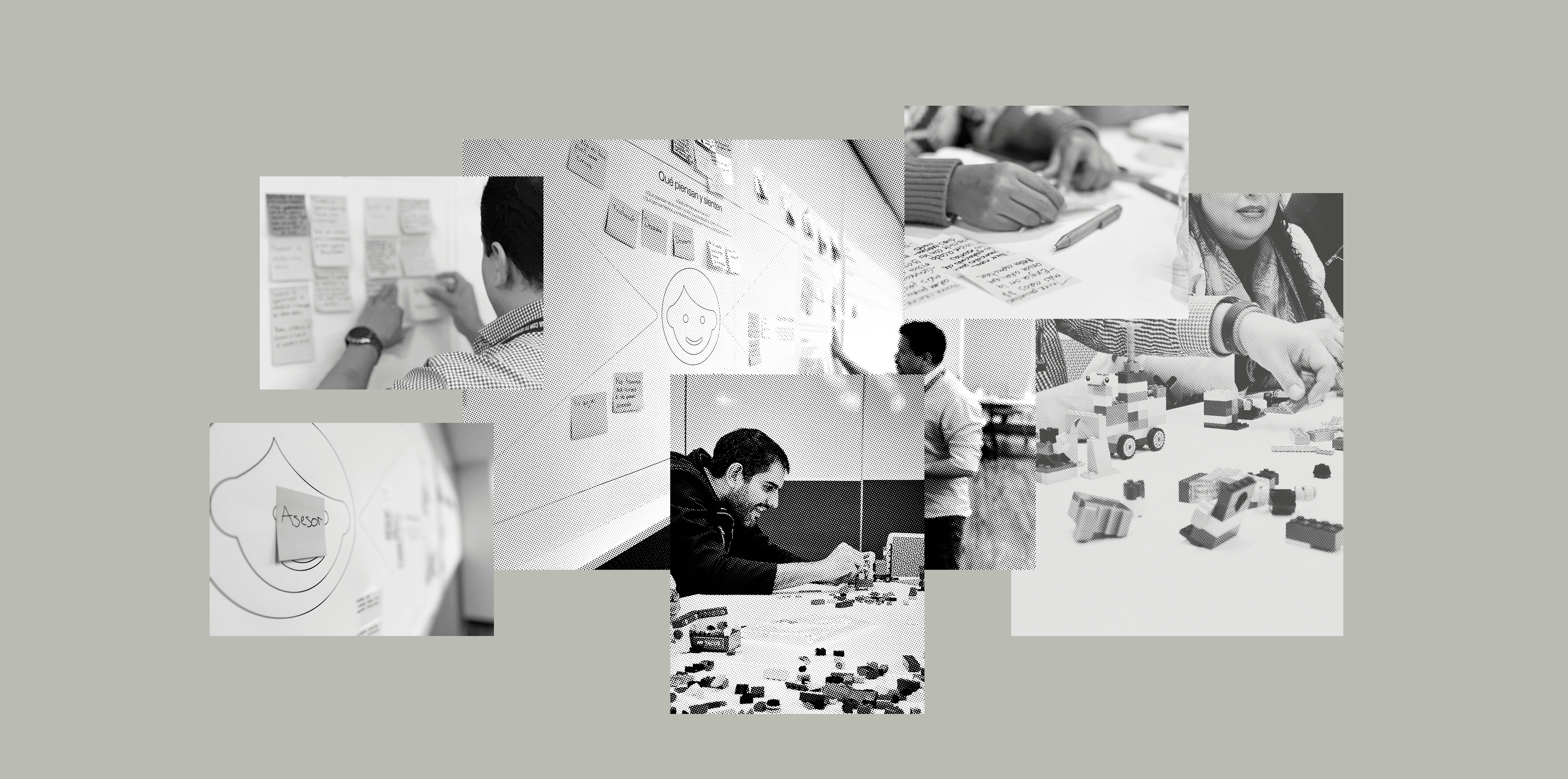 Collage que muestra distintas fotos con personas trabajando durante los días del workshop