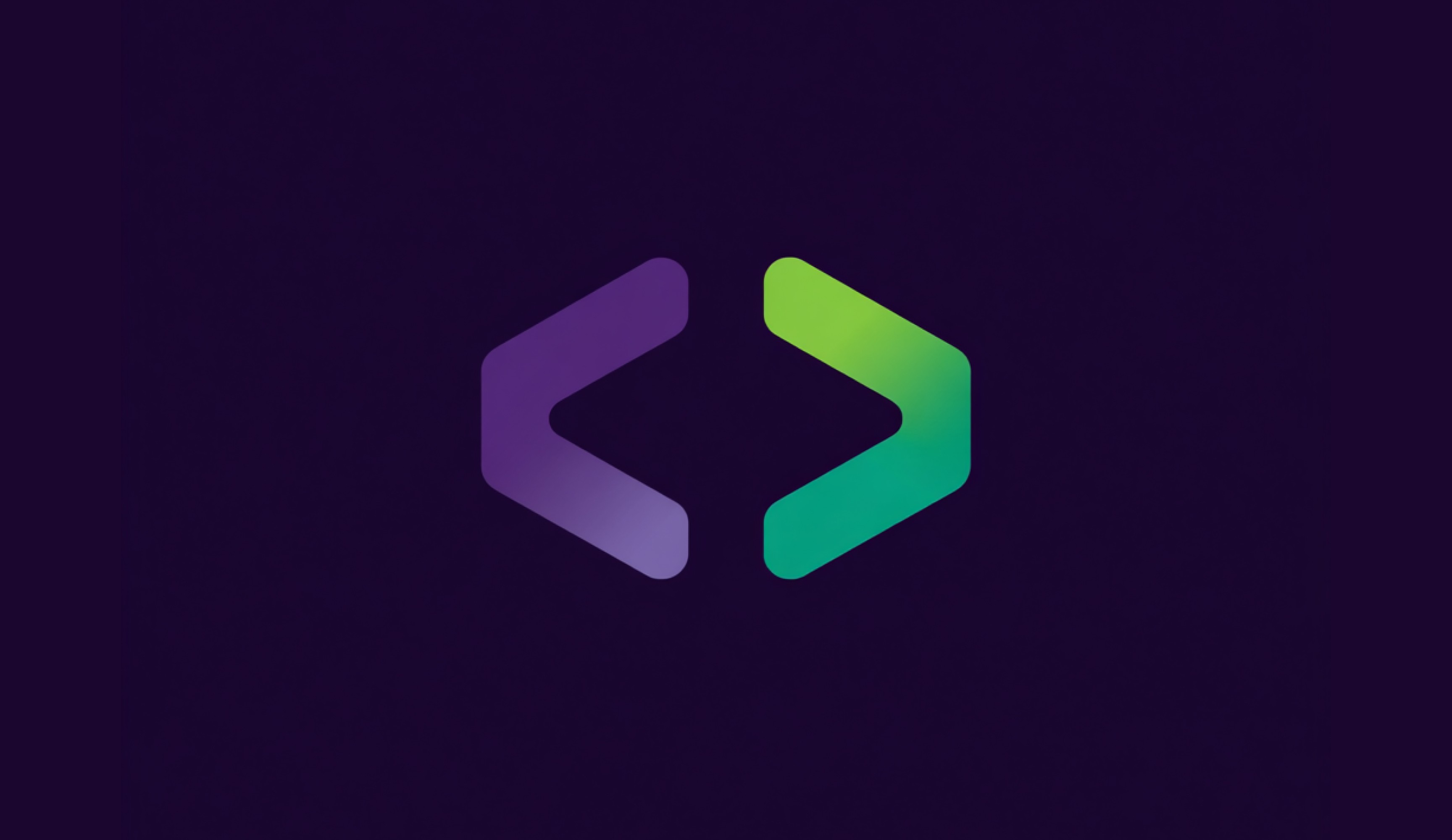 minimalistic code bracket logo, flat, modern, tech, purple, green