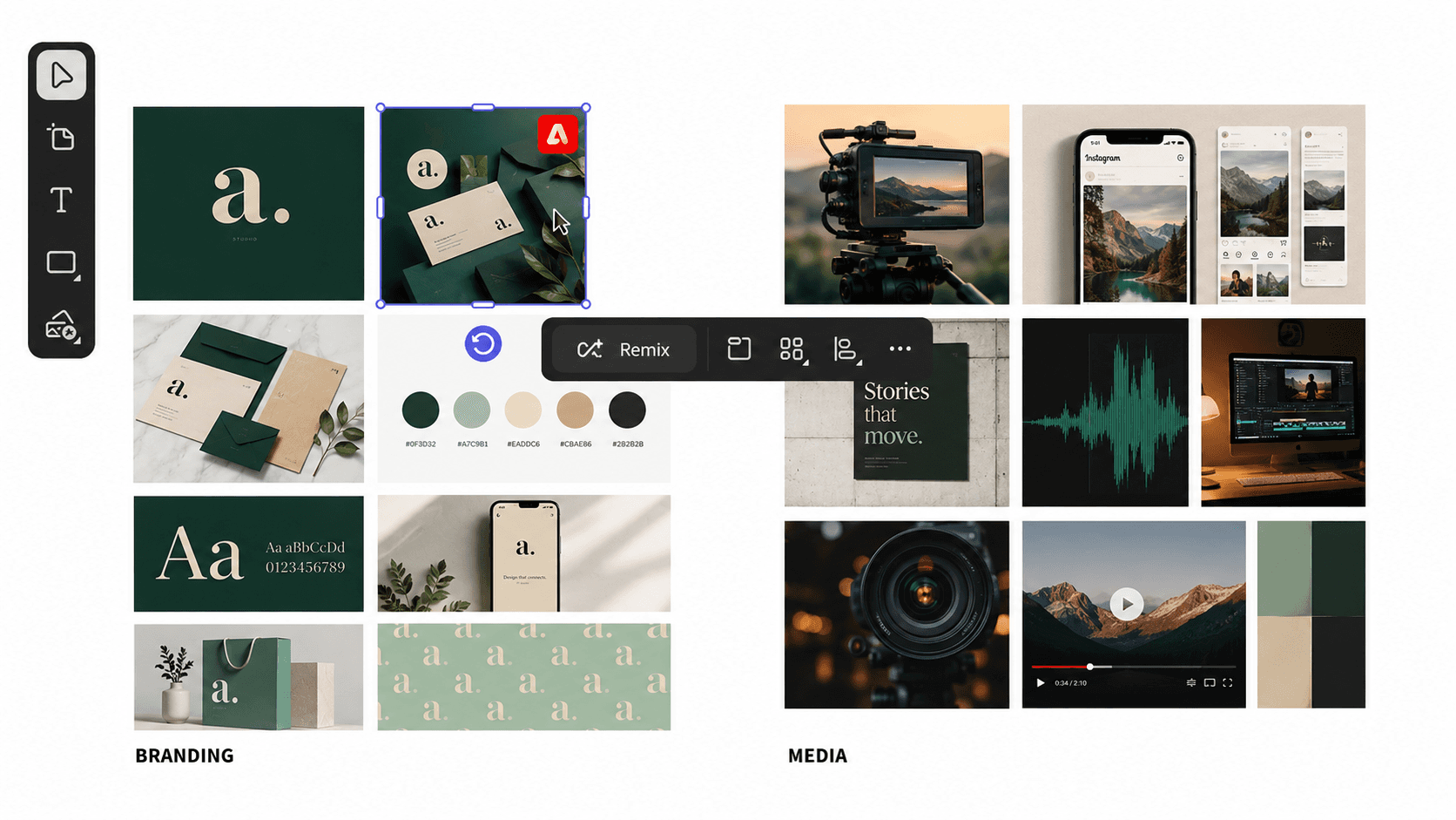 AI generative design interface with a prompt-writing workspace