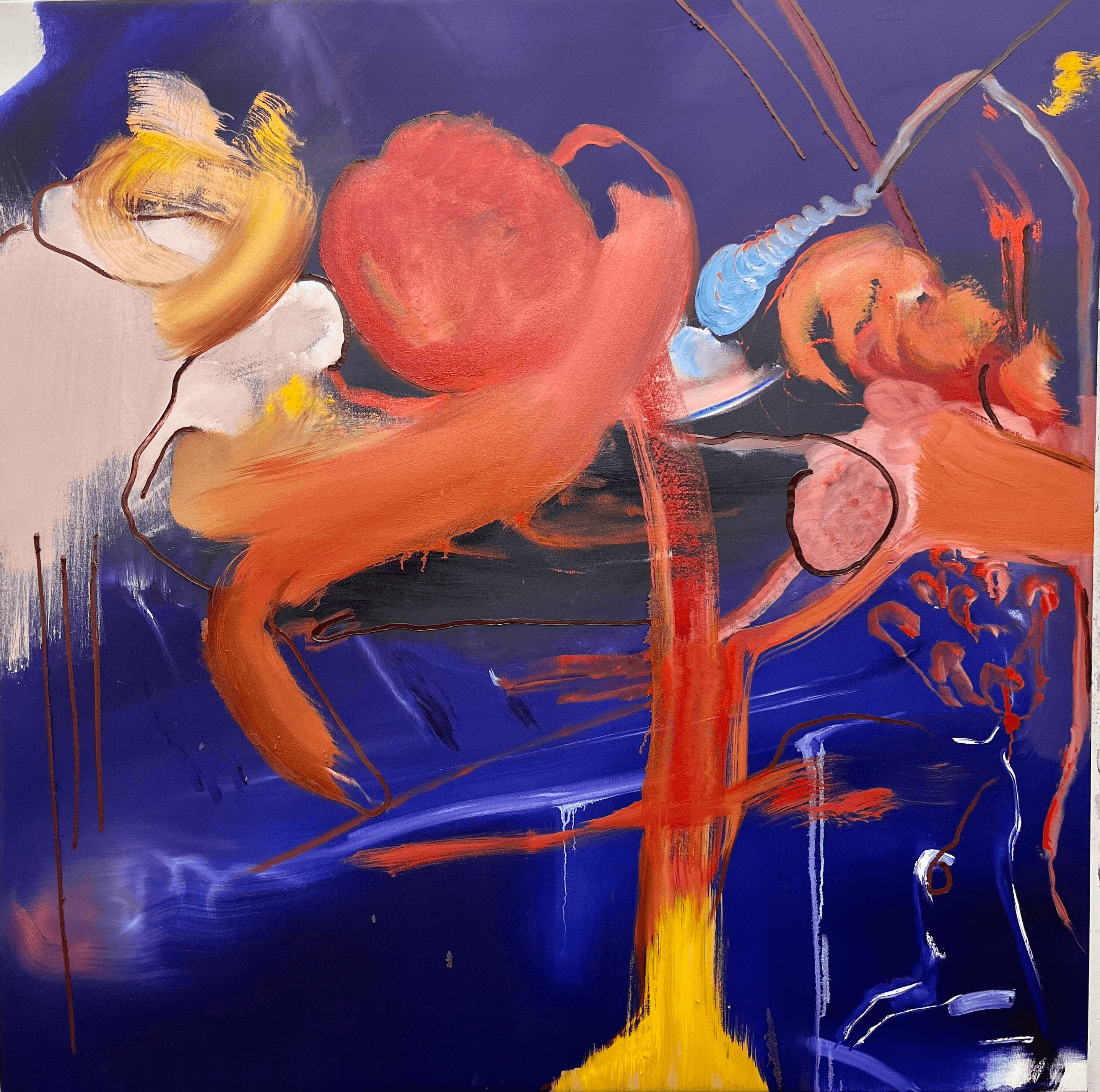 Not yet titled, 2023. Oil and acrylic on canvas, 48 x 48 inches (122 x 122 cm).