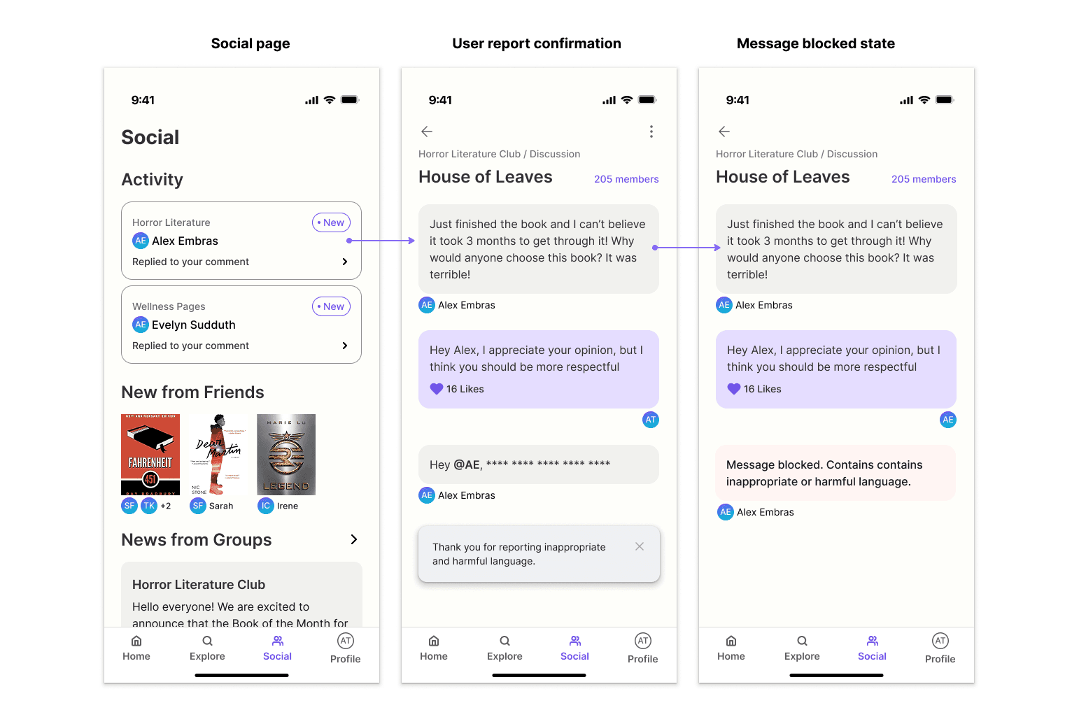 Mobile screens of Bookly's social and report confirmation page