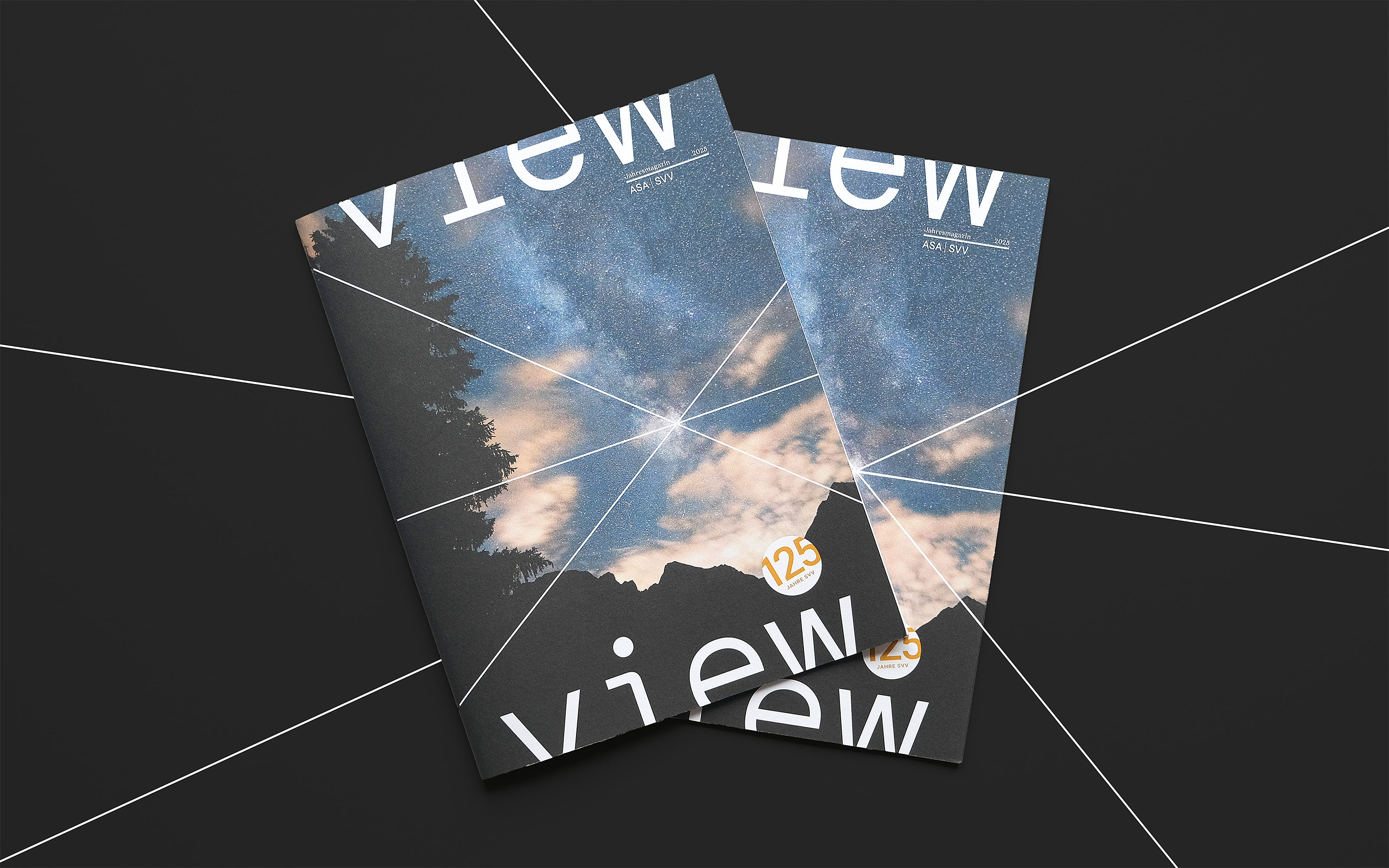 Es liegen zwei Magazine übereinander. Zu sehen ist das Cover. Grafische Linien werden vom Layout in den Hintergrund fortgesetzt.