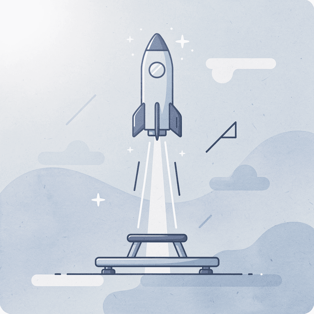 Scene of a rocket launching upward, representing AI accelerating mainframe to cloud migration