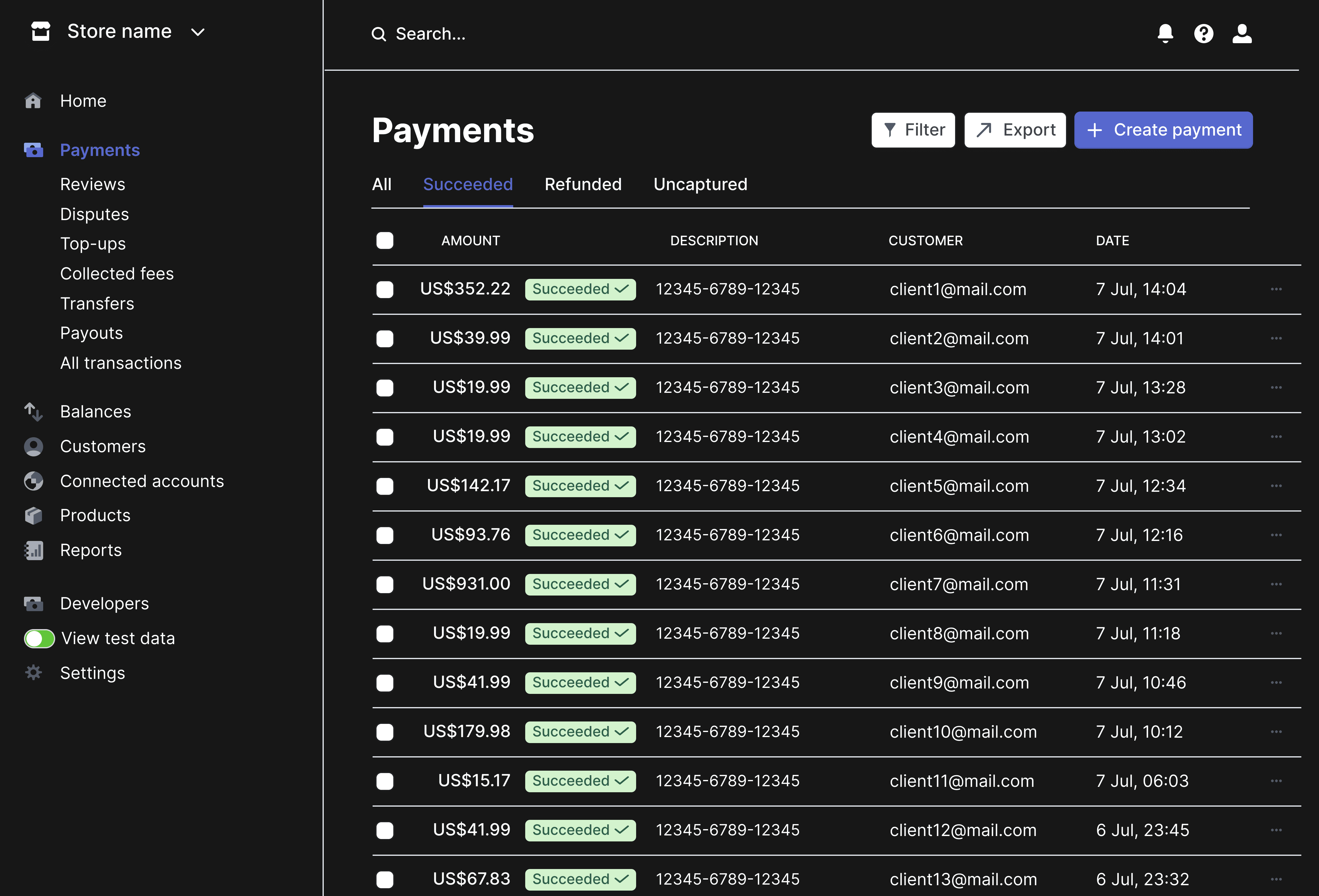 Screenshort of stripe payments that depicts how to get paid online