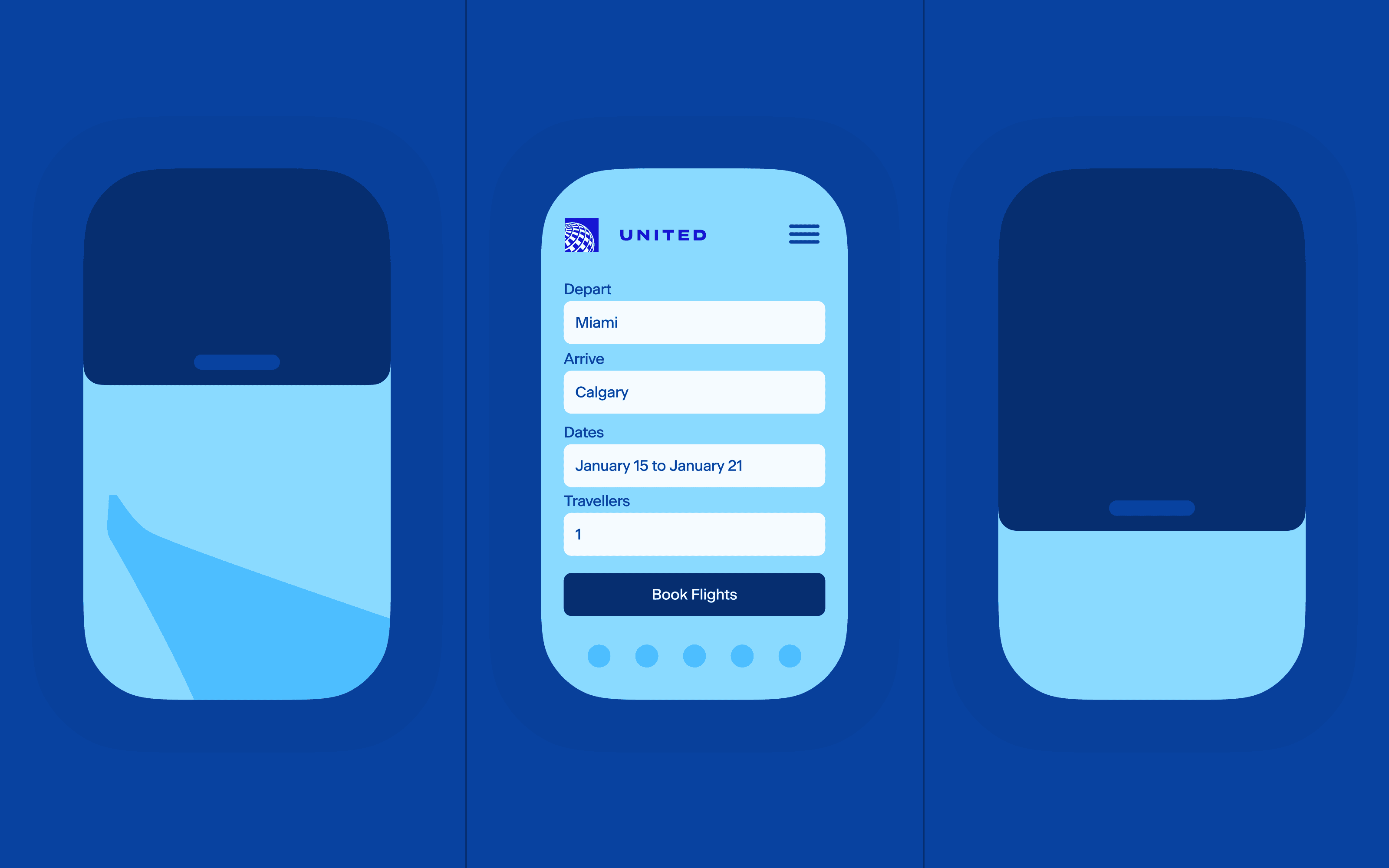 United Airlines App represented among airplane windows