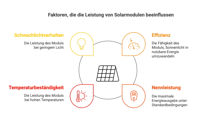 Solarmodule Test 2025: Schwachlichtverhalten, Effizienz, Temperaturbeständigkeit und Nennleistungen sind Faktoren, die die Leistung von Solarmodulen beeinflussen.