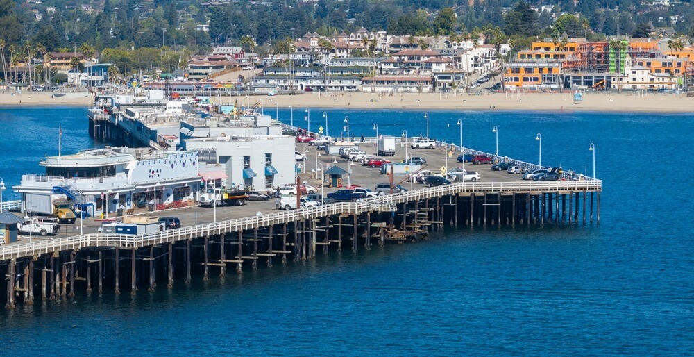 View of the Santa Cruz Wharf from the water