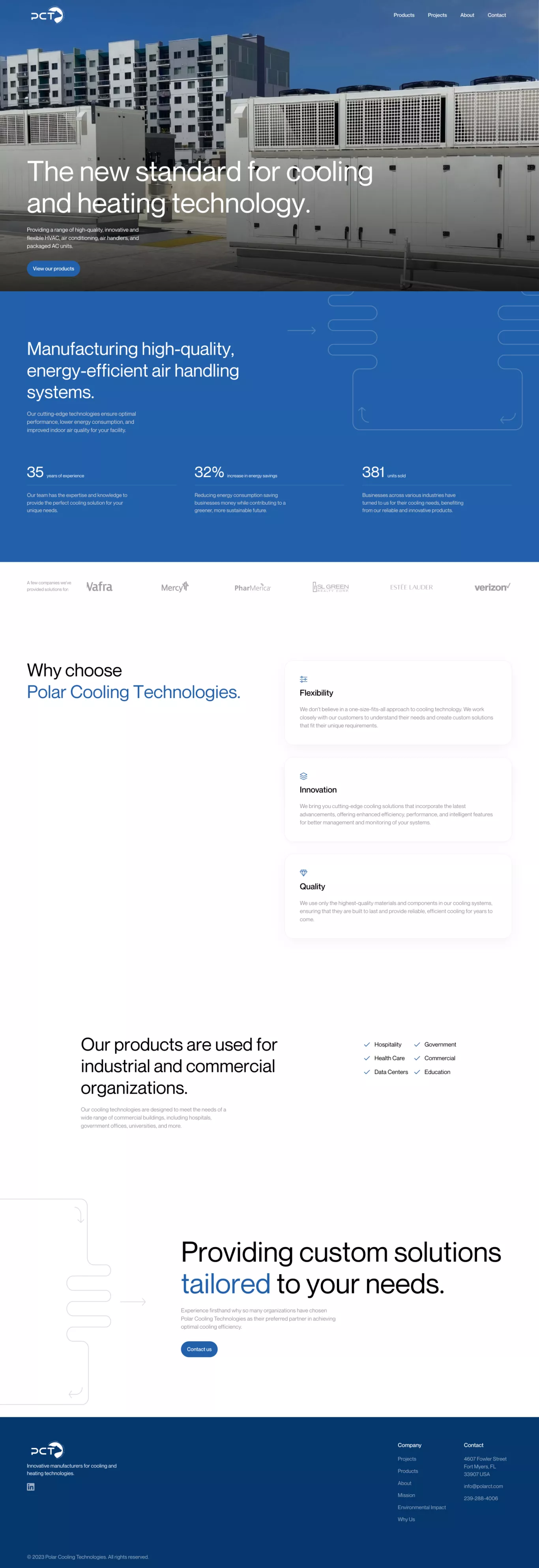 Polar Cooling Technologies landing page screenshot showcasing Tech design