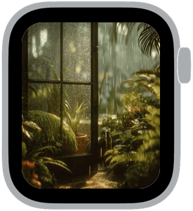greenhouse rain Apple Watch face preview 1 featuring floral, summer, and spring.