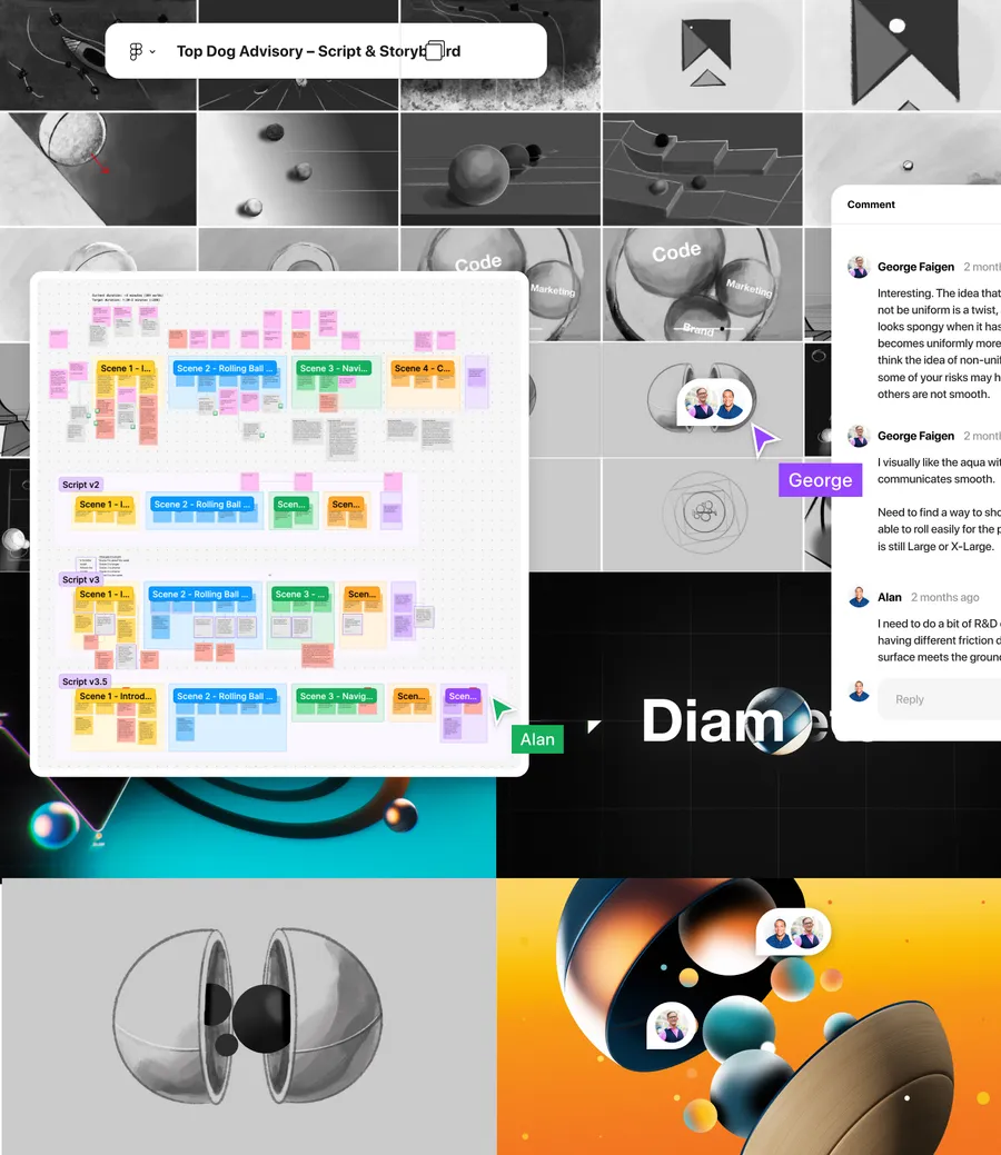 A digital collage featuring various web pages, search results, and colorful graphics.