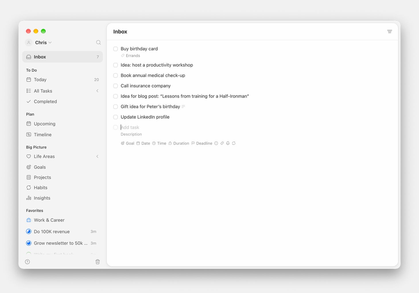 Capturing tasks in the Inbox