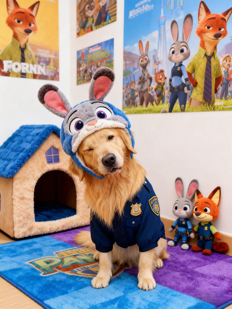 dog in police costume portrait photography by Lefty Studio