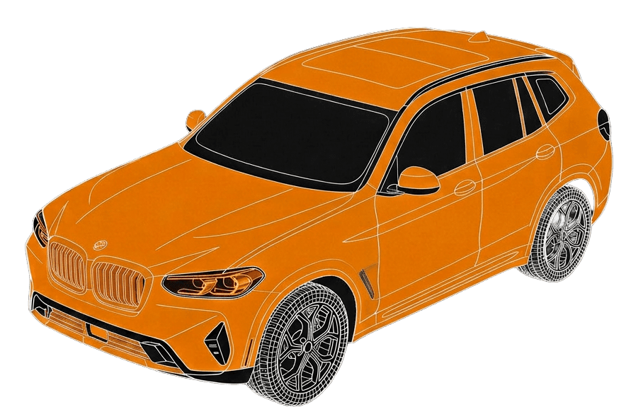 Orange SUV with black accents and wheels.
