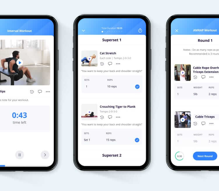 real Everfit training and exercise progress screens
